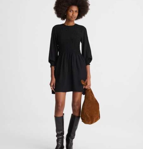 Long-Sleeve Smocked Mini Dress