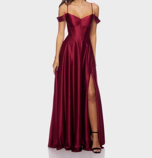 B Darlin - Juniors' Off-The-Shoulder Charmeuse Gown