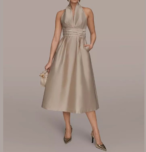 Donna Karan - Women's A-Line Halter Midi Dress