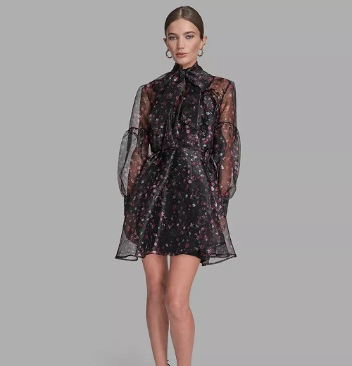 BCBG Women's Floral Puff Sleeve Dress